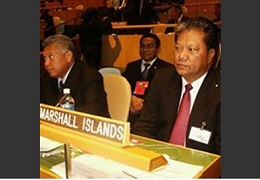 Professor Vicente Sinining with President Kessai Note of the Marshall Islands in Majuro, Republic of the Marshall Islands at the United Nations in New York USA