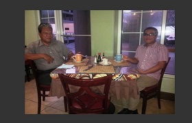 Professor Vicente Sinining with President Kessai Note of the Marshall Islands in Majuro, Republic of the Marshall Islands